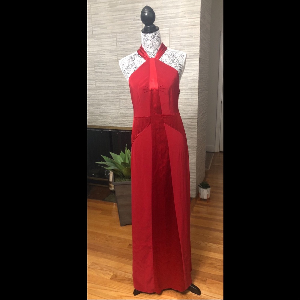 Jill Jill Stuart halter satin strip red gown size 4